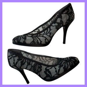 Stuart Weitzman Black Floral Mesh Heels (US Size 7M)
